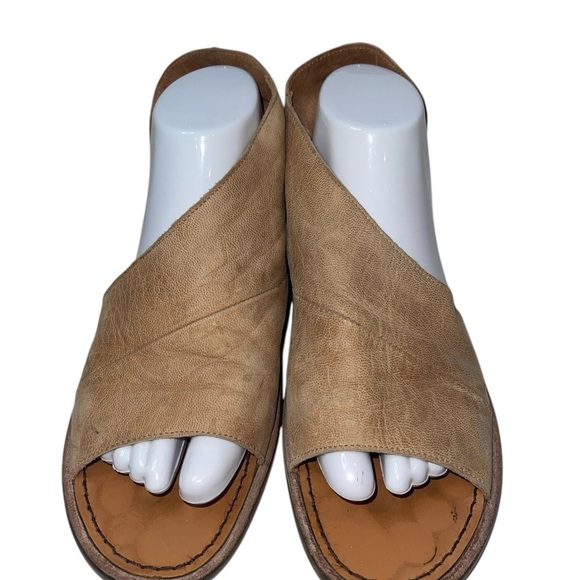 Free People Women's Shoes Size 7.5 Brown Leather Flats Slip On Peep Toe - Picture 3 of 9